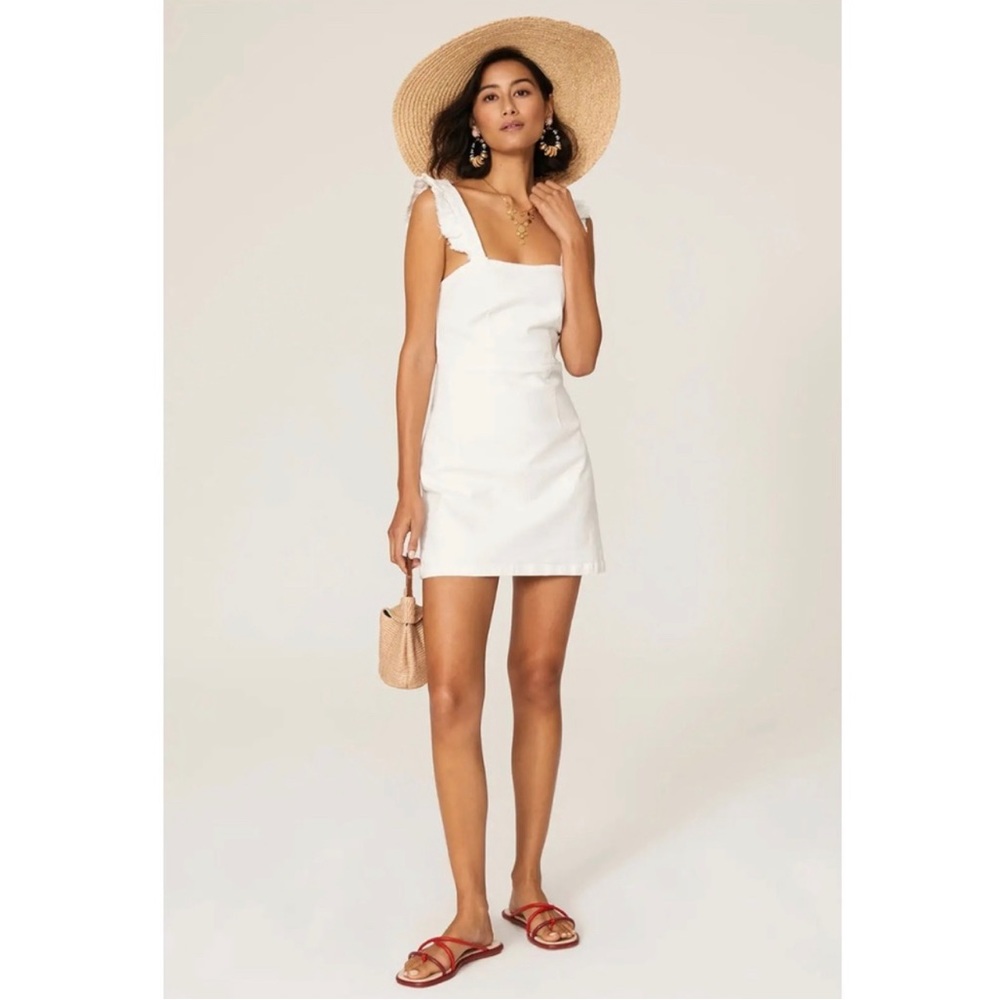 SHOW ME YOUR MUMU Ruthie Ruffle Denim Sheath in White Size Large